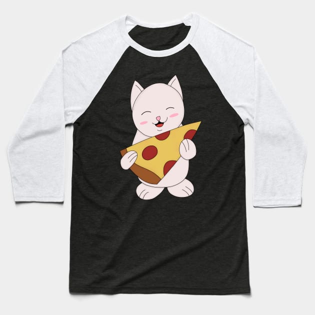 Cat Pizza Time Baseball T-Shirt by pako-valor